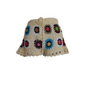 BoutiqueHandmade Crochet Granny Square Shorts Cream Boho Summer Colorful Small
